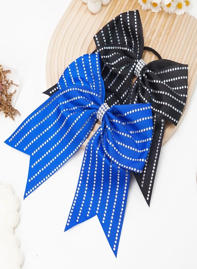 Yxiang Blue Large Cheer Bows for Girls Ponytail Holder Rhinestones Cheer Bows Elastic Hair Tie Bands for Cheerleading Teen Girls College Sports - Image 4